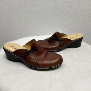 Softspots Women Brown Leather Slip On Mule Wedge Shoes Size 8.5 Wide
